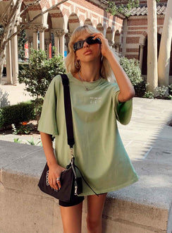 product Princess Polly Half Sleeves Crew Neck  Organic 777 Luck Oversize Tee Green