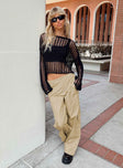 Front view of model wearing  front Princess Polly High Waisted Pants High Waisted Pants  Luna Mid Rise Cargo Pants Beige