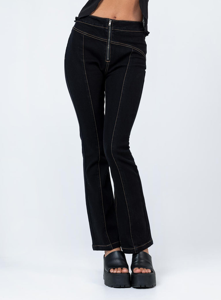 side view of model wearing Princess Polly Zia Flare Pants Black 