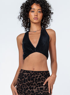 front view of model wearing Princess Polly Saylor Top Black Sleeveless Plunger 