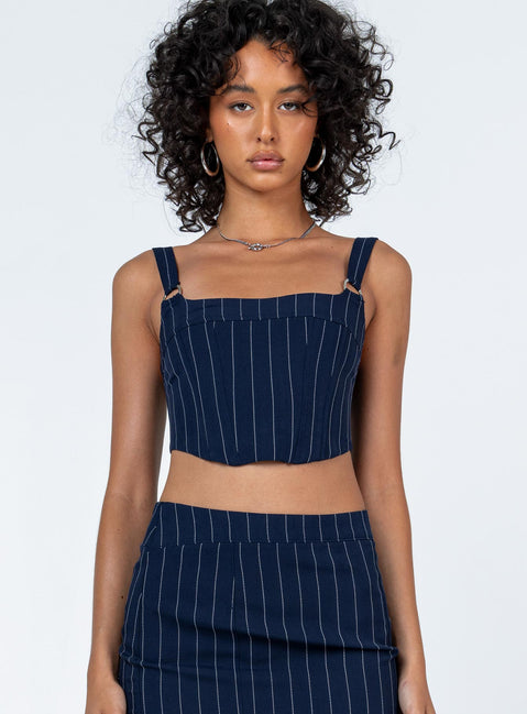 front view of model wearing Princess Polly Josie Top Blue Sleeveless Square Neck 