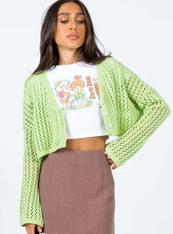 Taleah Lace Knit Cardigan Green Cropped 