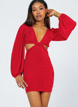 front view of model wearing Princess Polly Adi Cut Out Mini Dress Red 