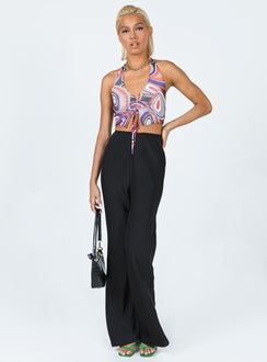 front view of model wearing Princess Polly Jhene Satin Pants Black 