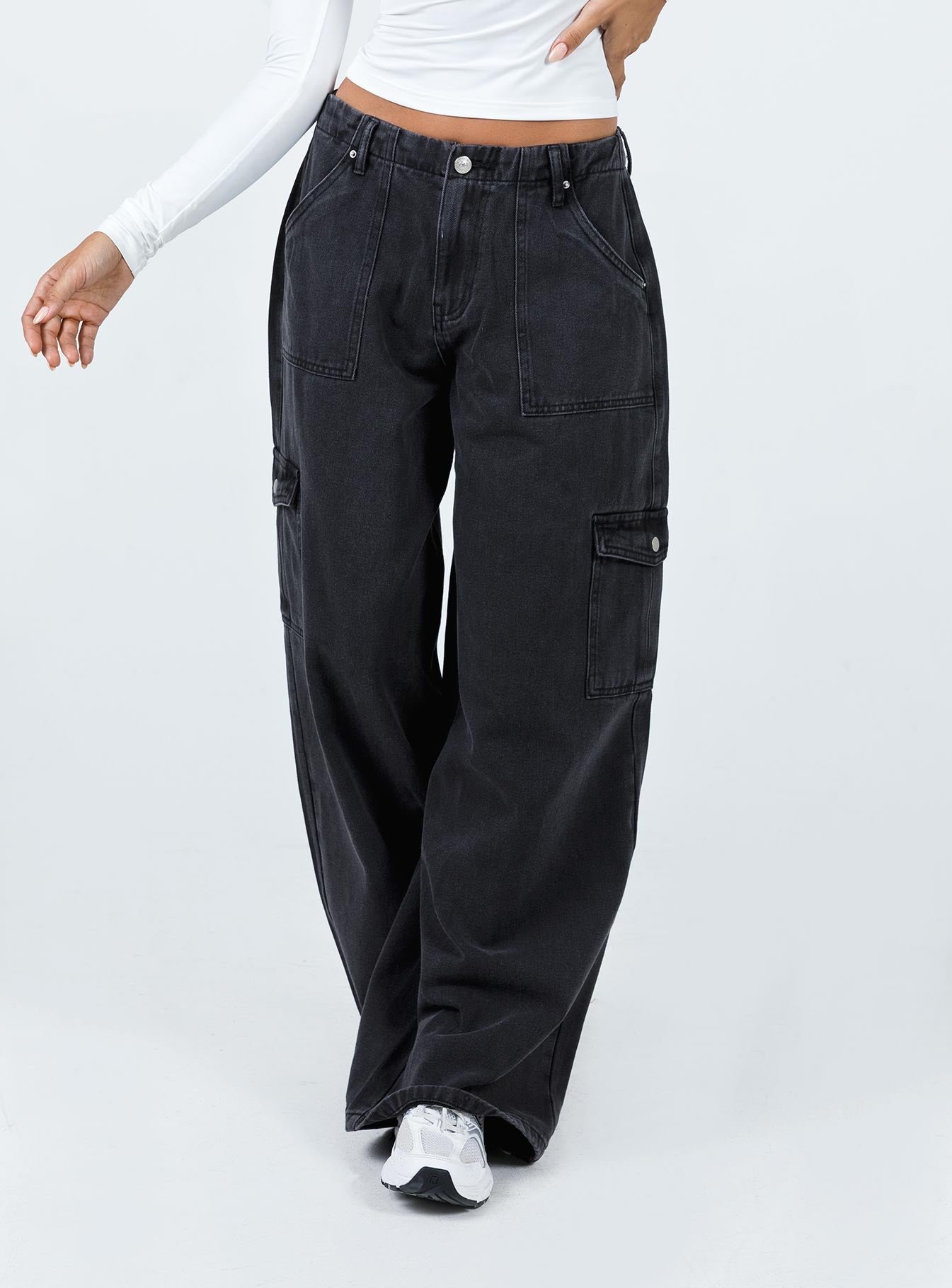 Black wide sale leg cargo pants