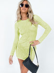 side view of model wearing Princess Polly Tallie Knit Mini Dress Green Crew Neck 