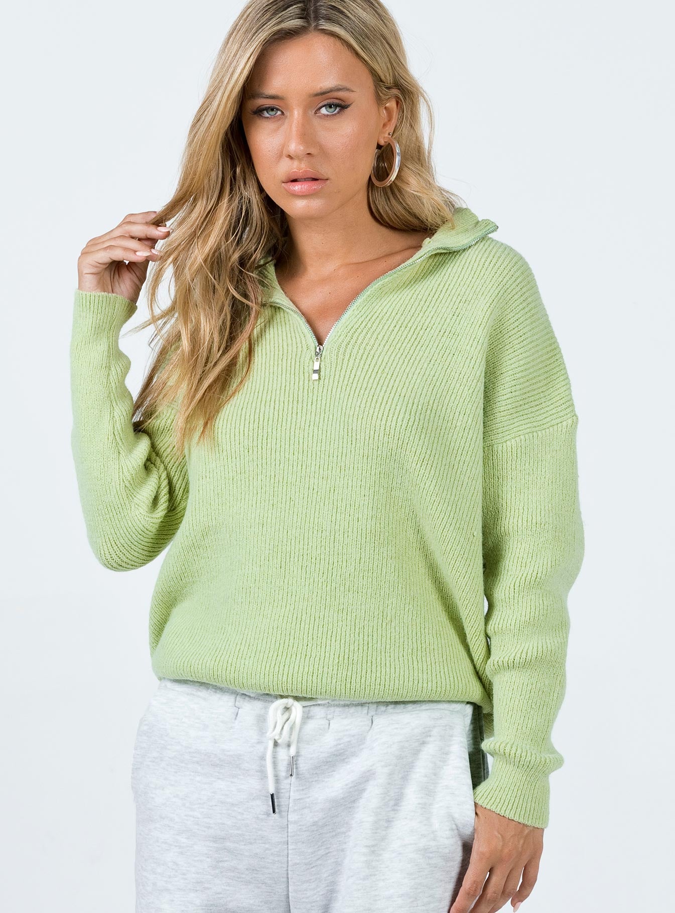 Bessy Knit Sweater Sage Princess Polly  regular 