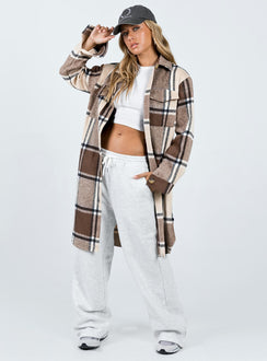 Coat Plaid print Classic collar Button fastening at front Twin chest pockets Single button cuff
