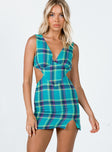 front view of model wearing Princess Polly Emeri Mini Dress Green Check 