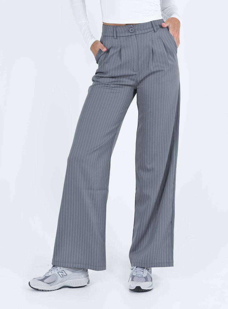 product Princess Polly High Waisted Pants  Archer Pants Pinstripe Grey Tall