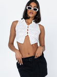 front view of model wearing Princess Polly Hurricane Top White Sleeveless V-Neck 