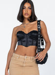 front view of model wearing Princess Polly Altona Strapless Top Black Sleeveless Sweetheart 