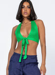 front view of model wearing Princess Polly Meghan Top Green Sleeveless Plunger 