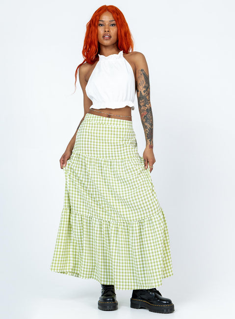  front view of model wearing Princess Polly Rebeccah Maxi Skirt Green Maxi 