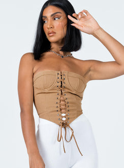 front view of model wearing Princess Polly East Gate Corset Stone 