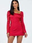 product Princess Polly Square Neck  Beresford Long Sleeve Mini Dress Red