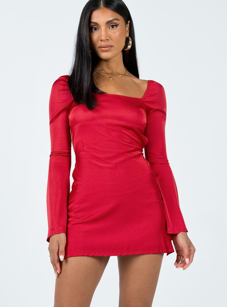 product Princess Polly Square Neck  Beresford Long Sleeve Mini Dress Red