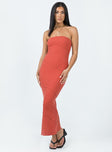 Front view of model wearing  front Princess Polly Asymmetric Neckline  Oscar Midi Dress Rust