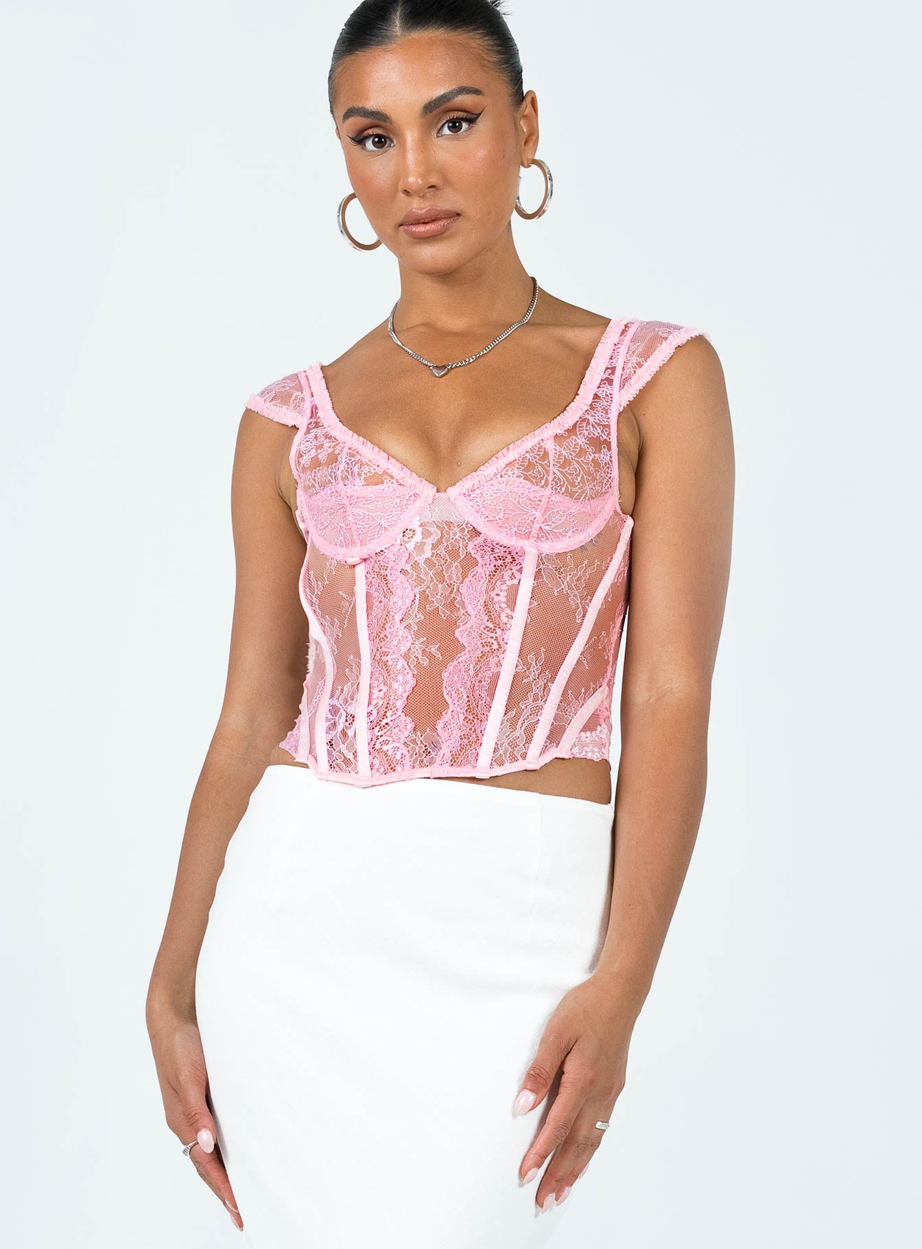 product Princess Polly Sleeveless Sweetheart  Some Like It Hot Lace Corset Pink