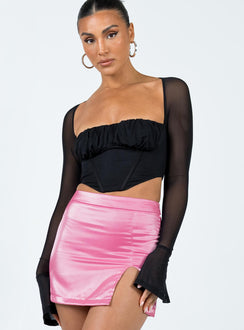 Front view of model wearing  front Princess Polly Sleeveless High Neck  Laurie Long Sleeve Top Black