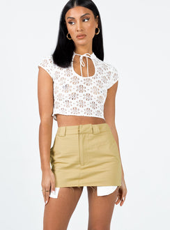 Front view of model wearing  front Kiaana Mini Skirt Beige Princess Polly  Mini Skirts 