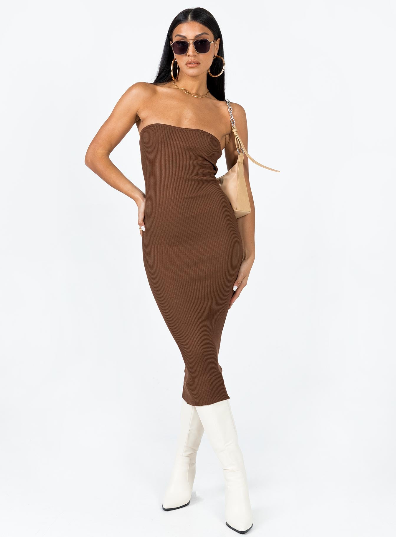 product Princess Polly High Neck  Paige Strapless Midi Dress Brown