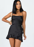 side view of model wearing Princess Polly Darian Mini Dress Black 