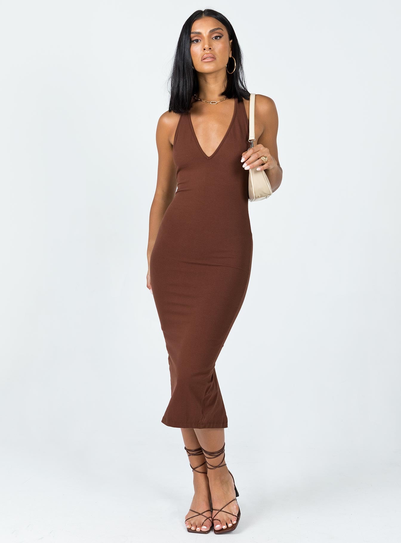 Chocolate brown cheap midi dress