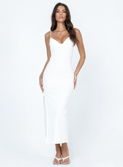 Front view of model wearing  front Princess Polly Crew Neck  Maila Midi Dress White