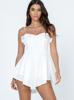 Front view of model wearing  front Princess Polly Square Neck  Marianne Mini Dress White