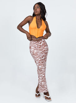   front view of model wearing Princess Polly Hunter Maxi Skirt Zebra 