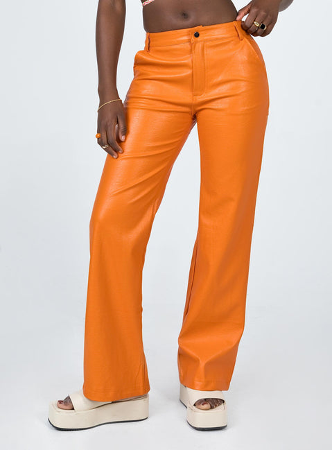 front view of model wearing Princess Polly Ashlea PU Pants Orange 