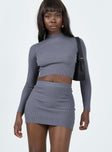 Matching set Ribbed knit material Long sleeve crop High neck Mini skirt