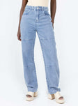 Front view of model wearing  front Princess Polly High Waisted  Copeland Jeans Light Wash Denim