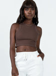 front view of model wearing Princess Polly Classic Tank Top Brown 