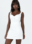 Front view of model wearing  front Princess Polly Sweetheart Neckline  Storrs Mini Dress White