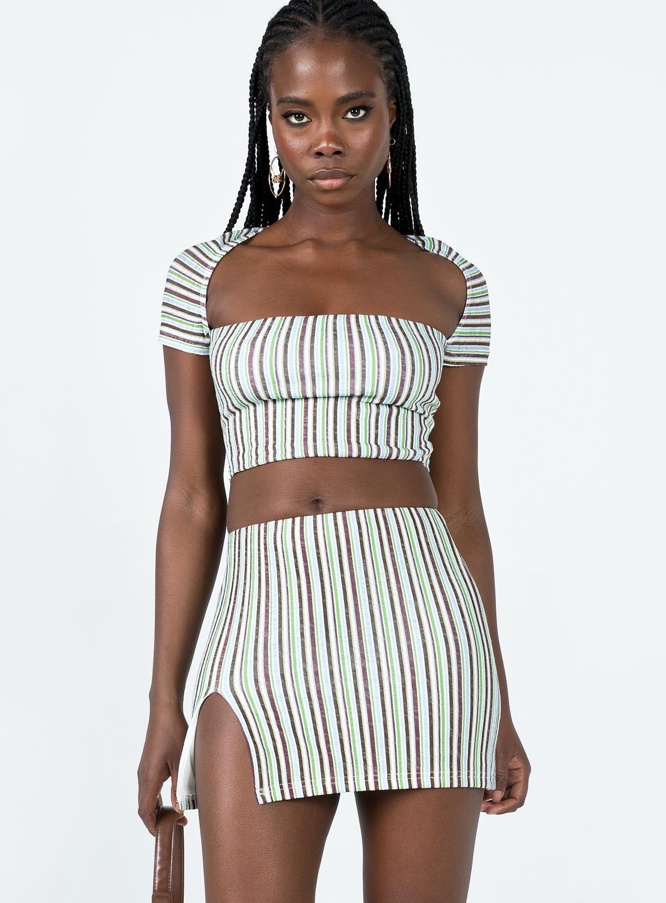 Black and white striped top and skirt set hotsell