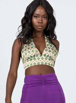 front view of model wearing Princess Polly Savvas Top Green Multi 