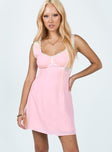 Front view of model wearing  front Princess Polly Crew Neck  Adori Mini Dress Pink