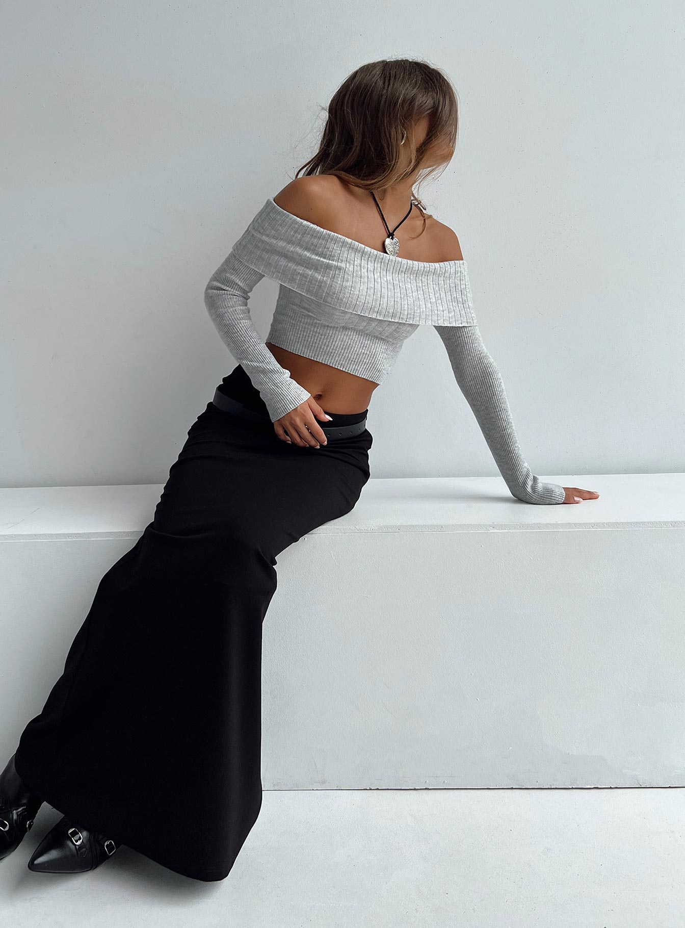 product Princess Polly Full Sleeves Square Neck  Tagula Off The Shoulder Top Grey