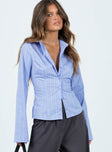 product Princess Polly Full Sleeves V-Neck  Anni Pinstripe Shirt Blue