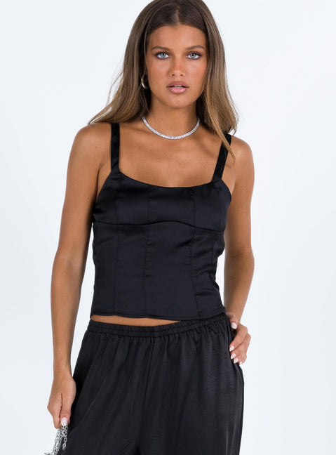 product Princess Polly Sleeveless Square Neck  Golda Satin Corset Top Black