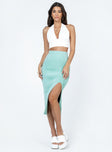 Front view of model wearing  front Ella Brooke Knit Midi Skirt Sage Princess Polly  Maxi 