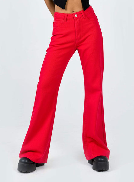 High waisted sale red flare pants