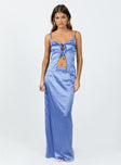 Front view of model wearing  front Brianne Maxi Skirt Blue Princess Polly  Maxi 