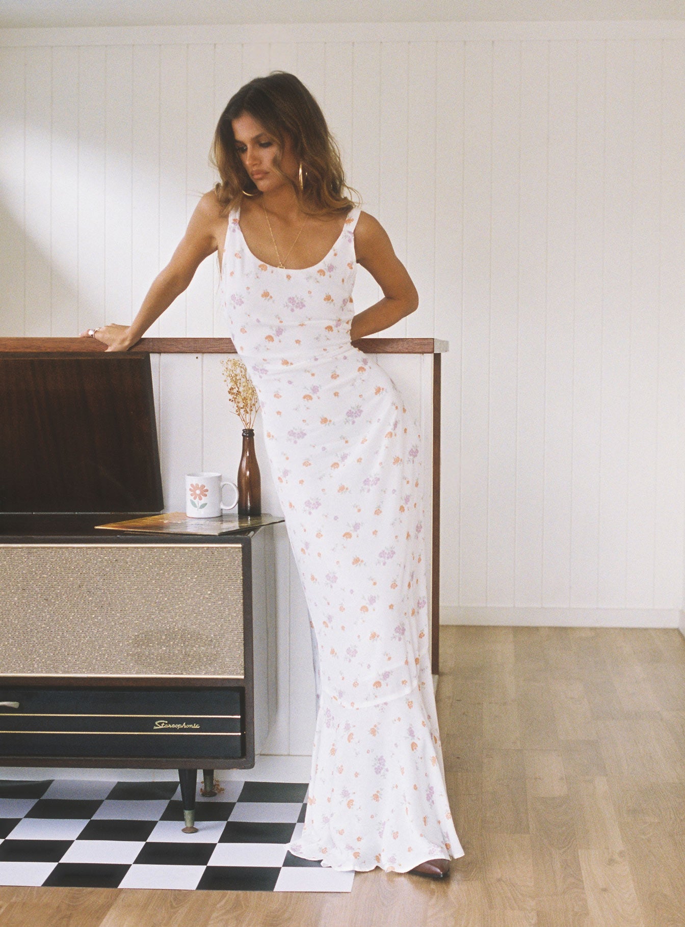 front view of model wearing Princess Polly Curtis Maxi Dress Multi Scoop Neck 