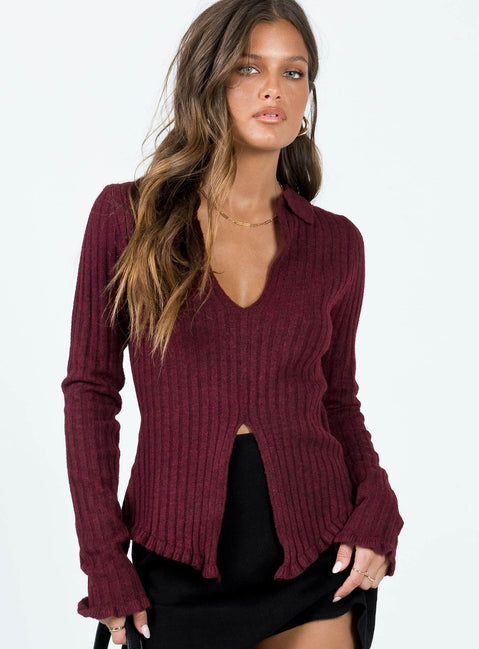 product Princess Polly Full Sleeves Cowl  Lahey Long Sleeve Polo Knit Top Maroon