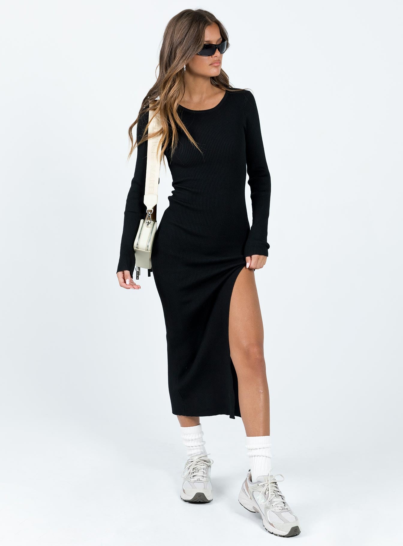 Round neck long sleeve maxi clearance dress