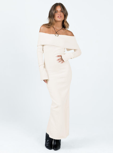product Princess Polly High Neck  Louden Off The Shoulder Maxi Dress Cream