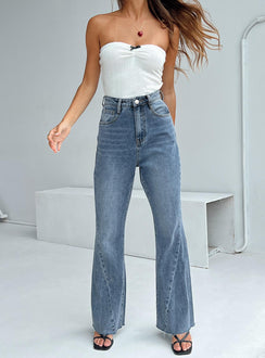 product Princess Polly High Waisted  Chandra Flare Jeans Mid Wash Denim